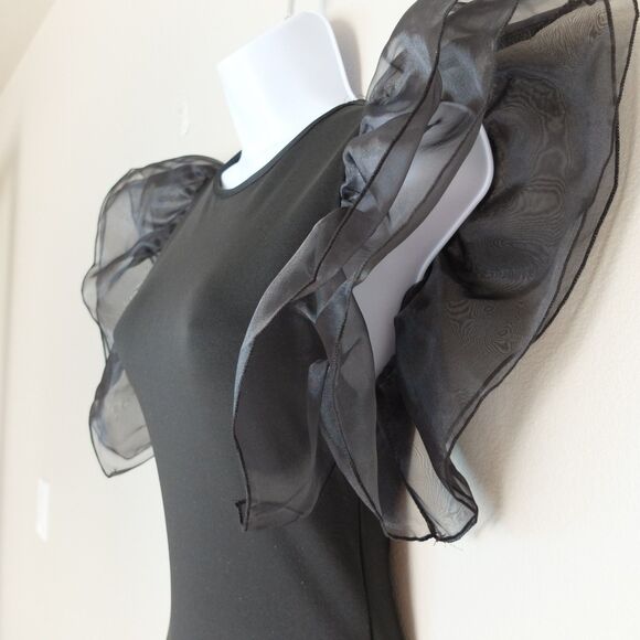 Black Sexy Flutter Sleeve Bodysuit Size Medium - Picture 3 of 12